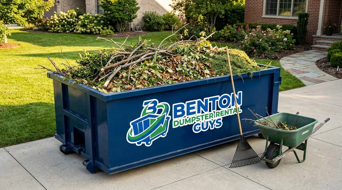 Commercial roll-off dumpster behind an Benton business