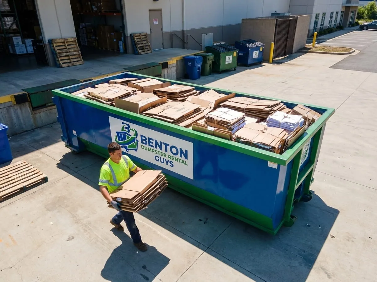 Residential roll-off dumpster in an Benton driveway