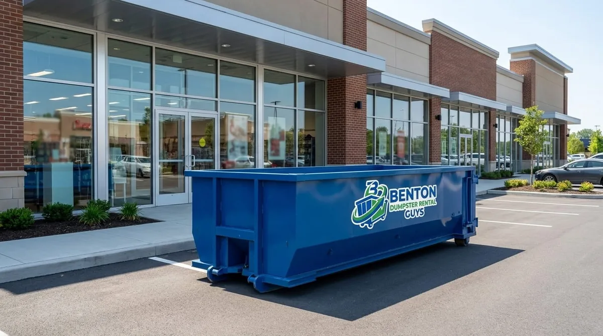 Benton Dumpster Rental Guys roll-off truck delivering a dumpster